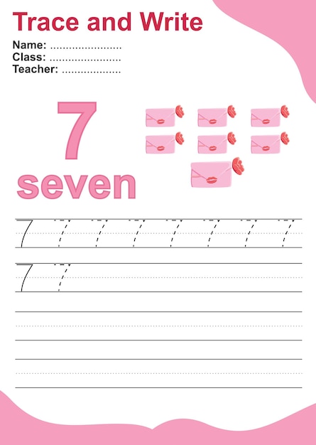 Trace and write number for children. Exercise for children to recognize the number. Educational work