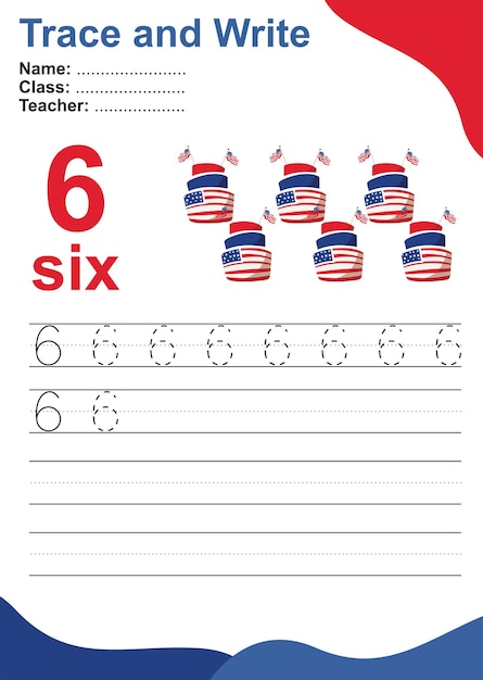 Trace and write number for children Exercise for children to recognize the number Vector file