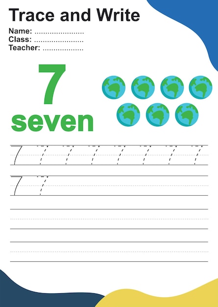 Trace and write number for children Exercise for children to recognize the number