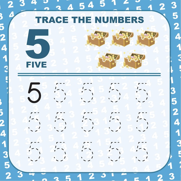 Trace and write number for children Exercise for children to recognize the number