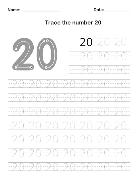 Trace the number 20