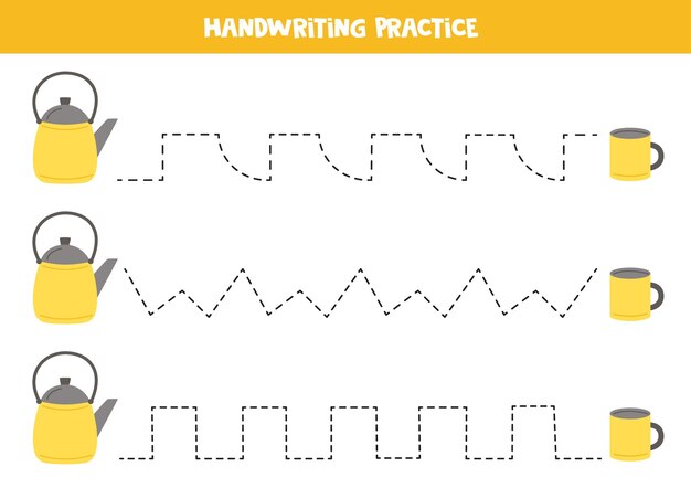 Tracing lines for kids Kettle and mug Writing practice