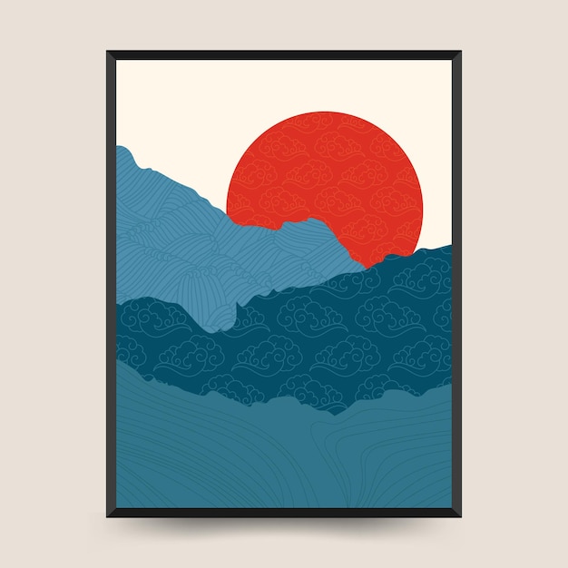 Traditional Japanese poster template Abstract background set Japanese pattern