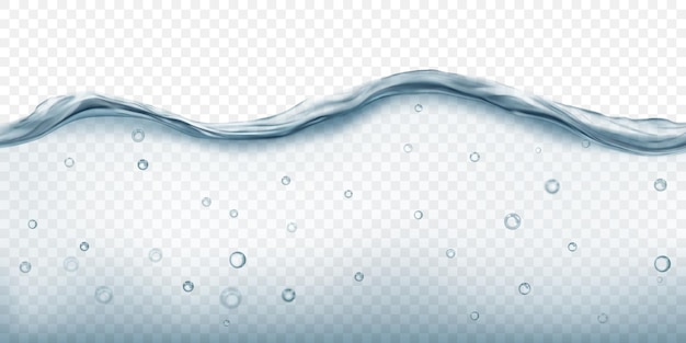 Translucent gray water wave with air bubbles floating inside isolated on transparent background Transparency only in vector file