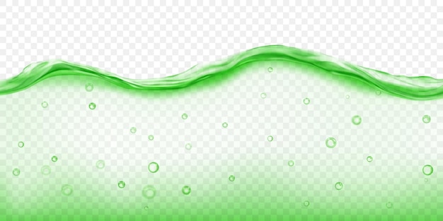 Translucent green water wave with air bubbles floating inside isolated on transparent background Transparency only in vector file