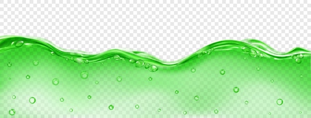 Translucent wave of sea water in green color with air bubbles on the surface and in the depth isolated on transparent background Transparency only in vector file