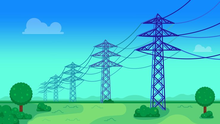 Vector transmission power lines with beautiful landscape vector illustration