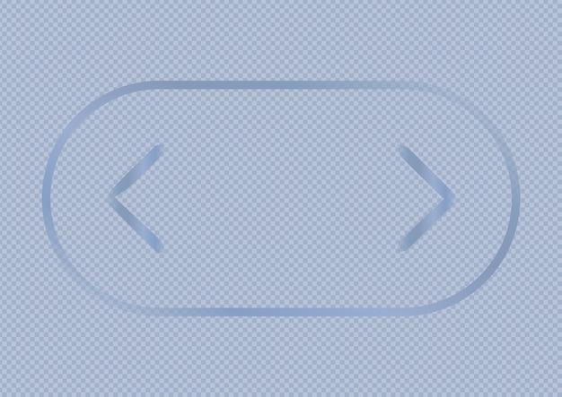 Transparent glass navigation button with left and right arrows glossy blue outline on checkered background modern vector UI design element for web app interface and futuristic digital control panel