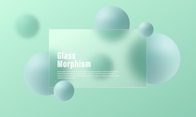 Transparent glass partition with floating mint colored spheres on light gradient background