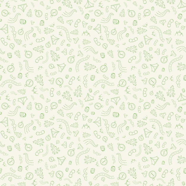 Travel and summer seamless pattern journey and trip background Adventure time pattern in hand draw style vector sketch elements on repeatable pattern