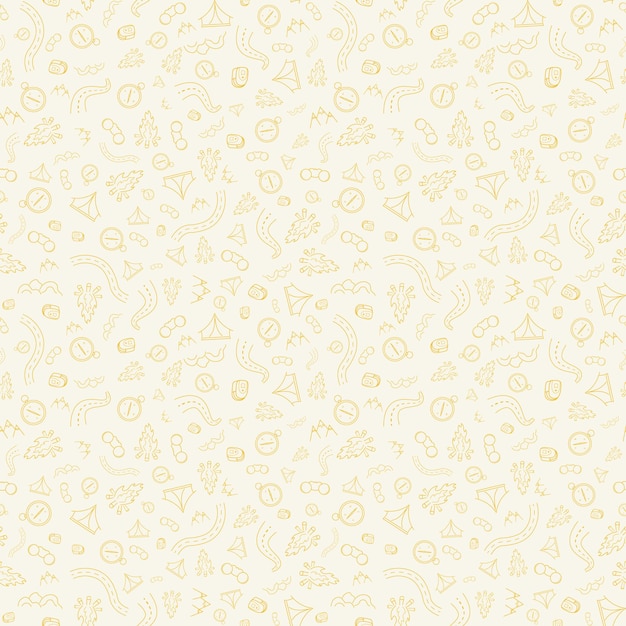 Travel and summer seamless pattern journey and trip background Adventure time pattern in hand draw style vector sketch elements on repeatable pattern