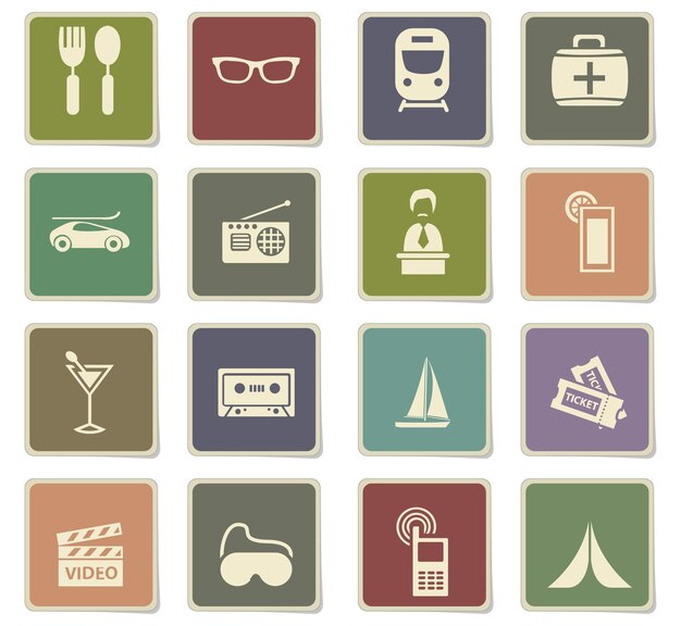 Travel icons on paper stickers