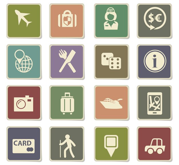 Travel icons on paper stickers