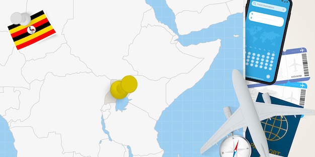 travel to uganda concept map with pin on map of uganda