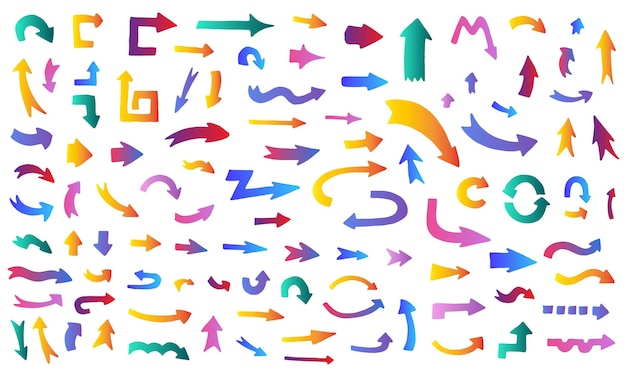 Trendy colors hand drawn vector arrow set