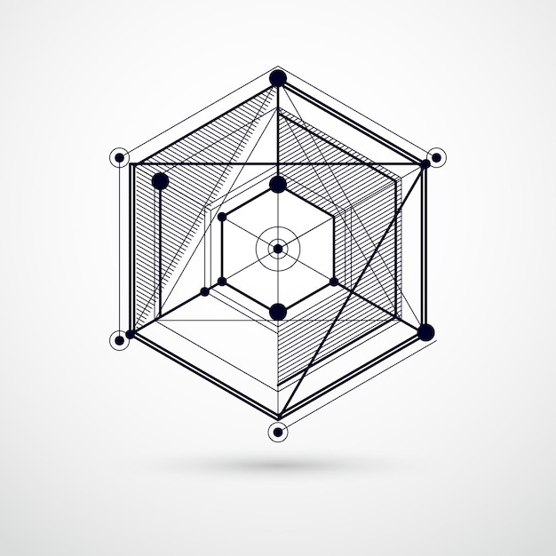 trendy geometric vector pattern, textured abstract cube mesh black and white background. technical plan, abstract engineering draft for use in graphic and web design.
