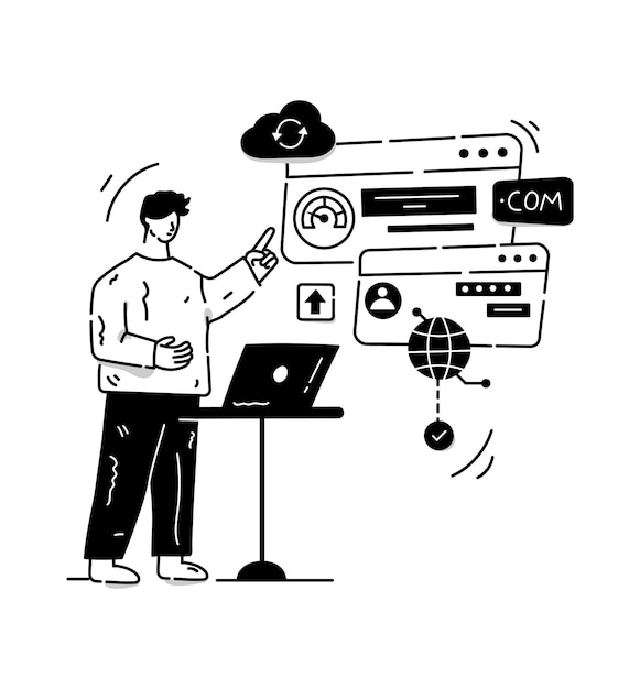 Trendy hand drawn illustration of domain hosting