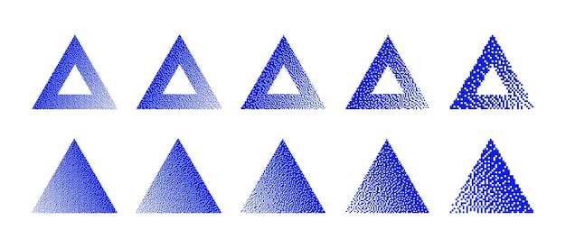 Triangles with various resolution of bitmap dither gradient vector set on white