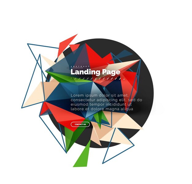 Triangular design abstract background landing page Low poly style colorful triangles on white