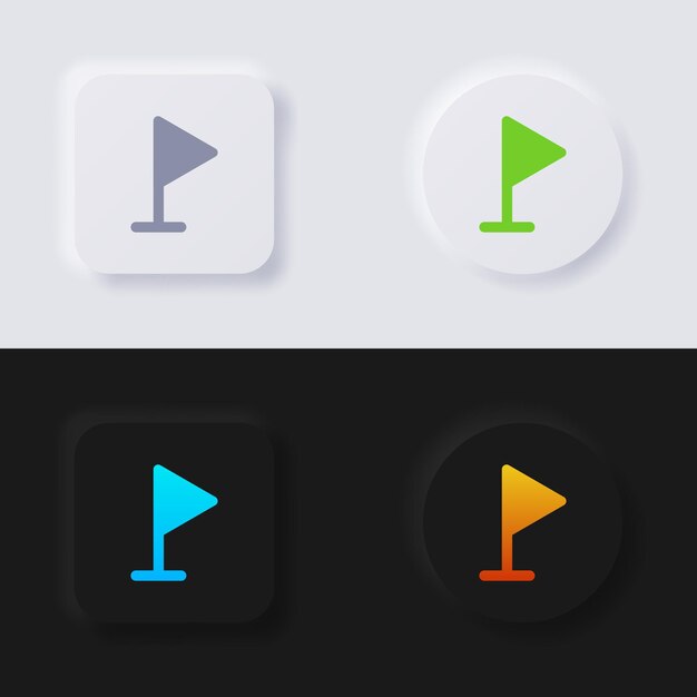 Triangular flag symbol button icon set Multicolor neumorphism button soft UI Design for Web design Application UI and more Button Vector