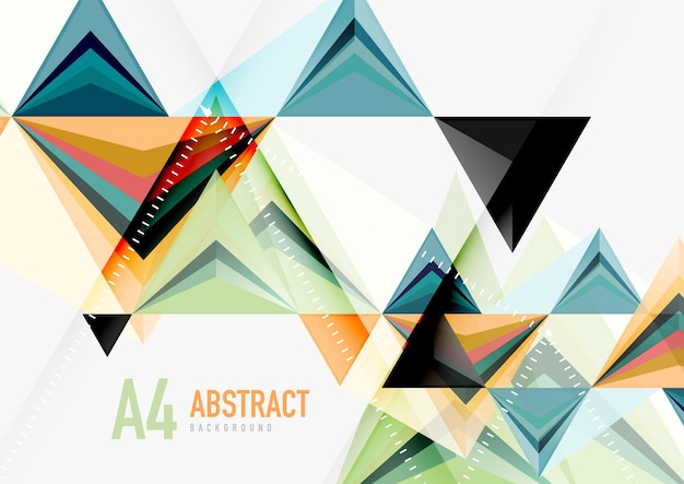 Triangular low poly vector a4 size geometric abstract template Multicolored triangles on light background futuristic techno or business design