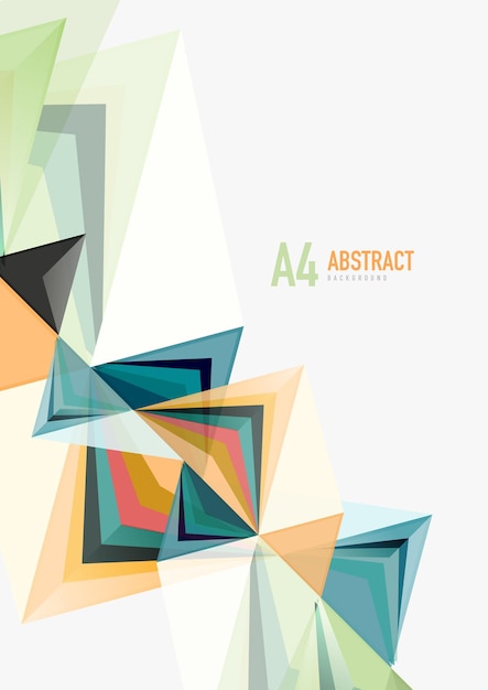 Triangular low poly vector a4 size geometric abstract template Multicolored triangles on light background futuristic techno or business design
