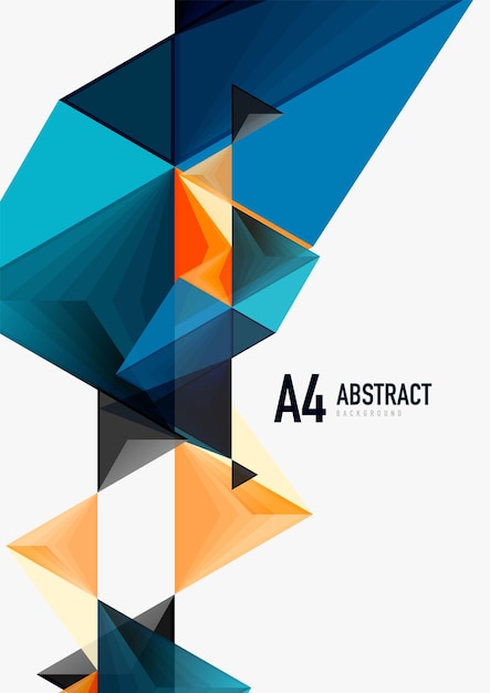 Triangular low poly vector a4 size geometric abstract template Multicolored triangles on light background futuristic techno or business design
