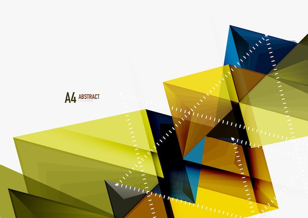 Triangular low poly vector a4 size geometric abstract template Multicolored triangles on light background futuristic techno or business design