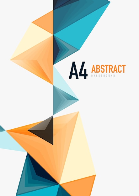 Triangular low poly vector a4 size geometric abstract template Multicolored triangles on light background futuristic techno or business design
