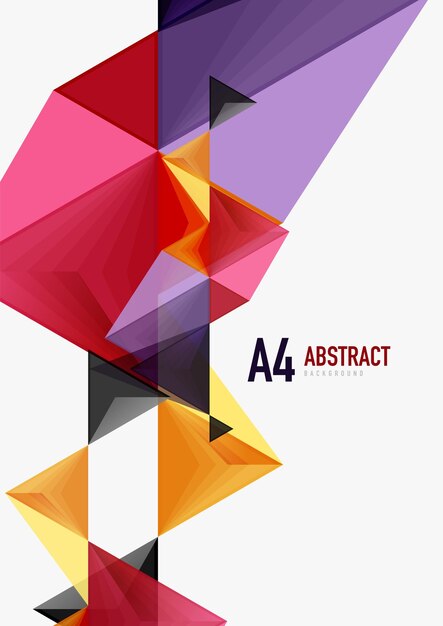 Triangular low poly vector a4 size geometric abstract template Multicolored triangles on light background futuristic techno or business design