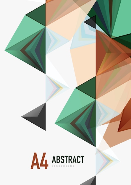 Triangular low poly vector a4 size geometric abstract template Multicolored triangles on light background futuristic techno or business design