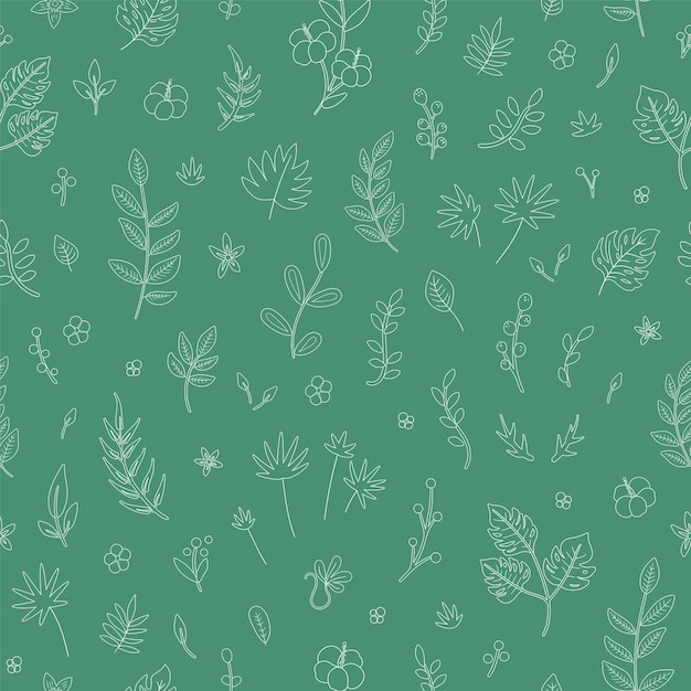 tropical flowers leaves and twigs seamless pattern.