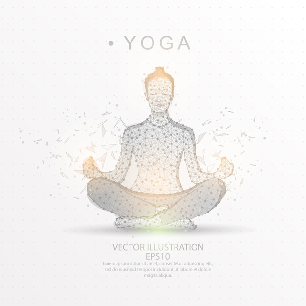 Tư thế yoga hoa sen được vẽ kỹ thuật số bằng khung dây tam giác low poly.