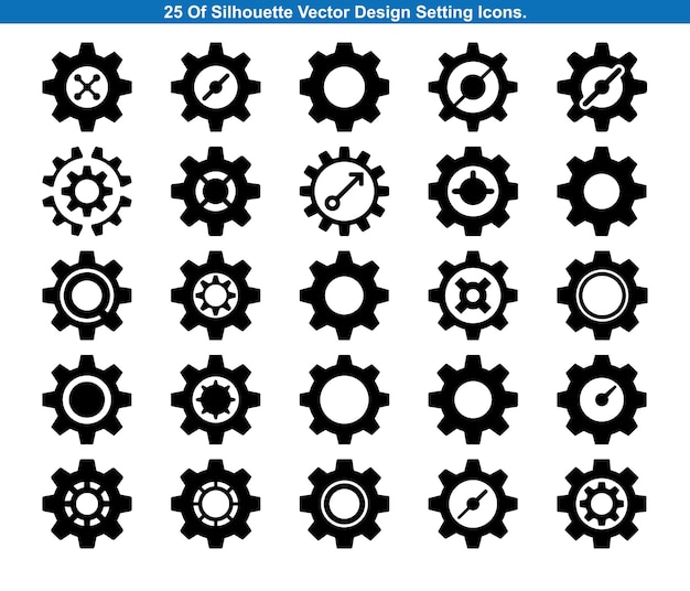 Twenty Five Gear Setting Icons Silhouette vector collection