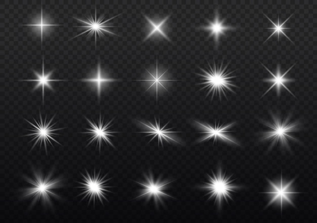 Twinkle lens flares glare light Glowing white star Flash sparks Sun rays Bokeh effect sparkle Vector