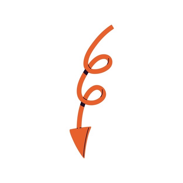 Twisted line with loops showing downward Curve with arrow pointing down Cursor indicates direction Pointer sign geometric shape guides route Flat isolated vector illustration on white background