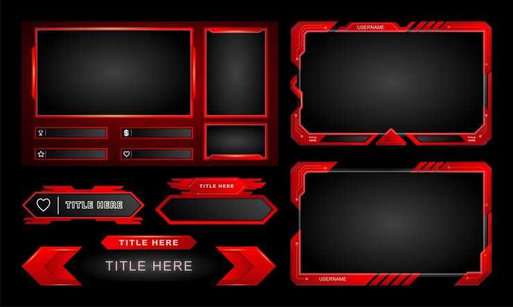 Vector twitch stream panels overlay collection red color