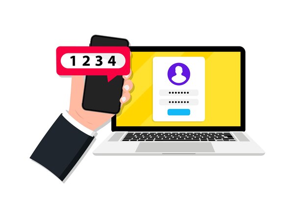 Two factor or multi factor authentication in smartphone and laptop. Duo verification. Verify permission request. 2FA password secure notice login verification with push code sms. Two step identity