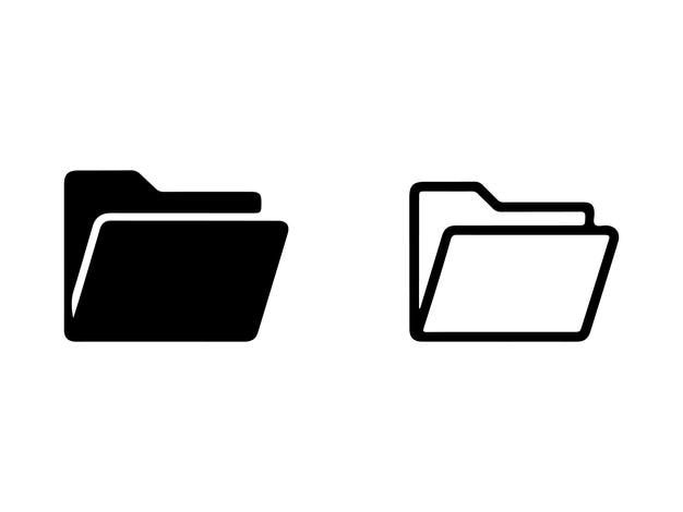 Two simple folder icons one solid black one outline black representing file organization