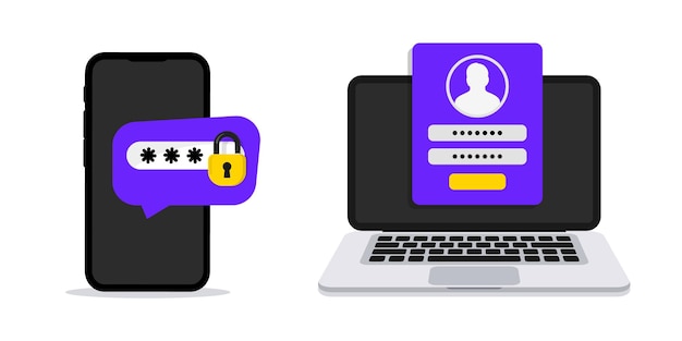 Two step authentication 2FA authentication password Two factor verification with mobile phone and laptop Notice with code for secure login or sign in Authentication Verify permission request