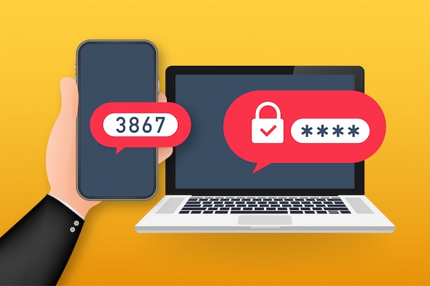 two step authentication  illustration,  cartoon smartphone and computer safety login or signin.   illustration.
