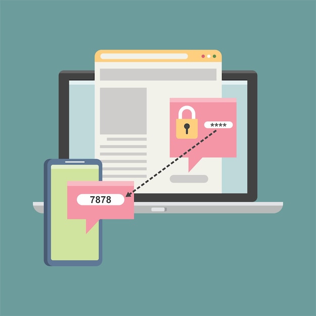 two step authentication vector illustration flat illustration smartphone and computer safety login