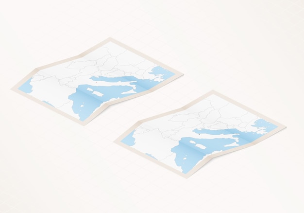 Two versions of a folded map of San Marino with the flag of the country of San Marino