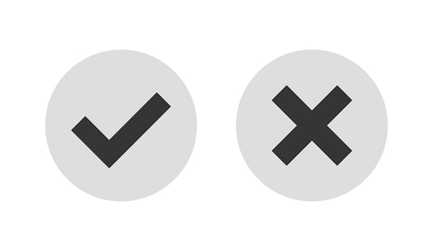 two white circles with a cross and check mark symbols on them