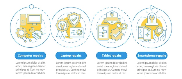 Types of services blue circle infographic template