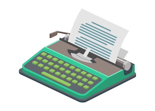 typewriter machine simple flat illustration in isometric view