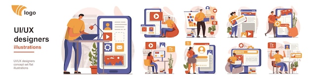 UI and UX designers concept isolated person situations Collection of scenes with people create