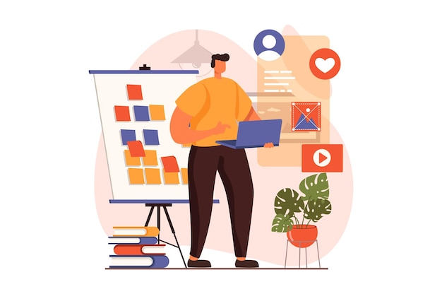 Ui and ux designers web concept in flat design Man creating testing and optimizing interface layout