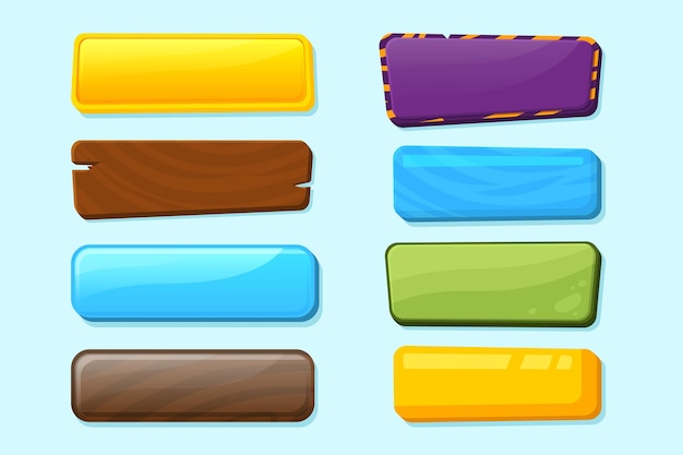 Ui panel buttons Wood game button menu board design elements Cartoon graphics gaming web app mobile environment bar recent vector set