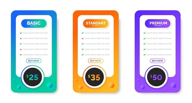 UI UX app pricing chart table Subscription design or website Pricing chart table design template